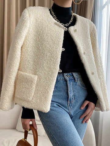 Airchics manteau teddy coat doublé polaire boutonnage avec poches femme mode